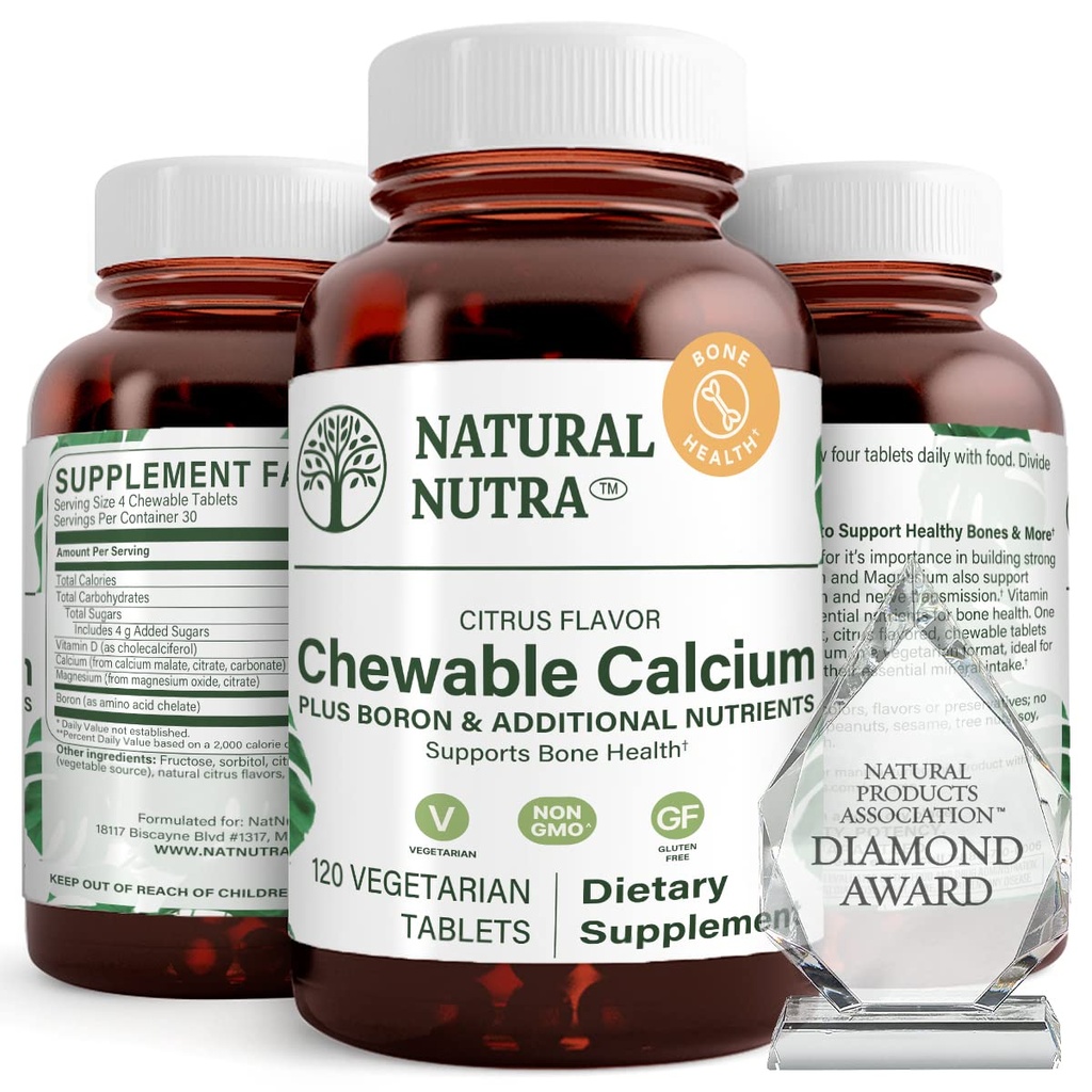 Natural Nutra Chewable Calcium Supplement for Bone Strength, Promotes Muscle Health, Helps Enhance Teeth Health, Support Nerve Health, and Cardiovascular Health, Improve Bone Strength, 120 Tablets