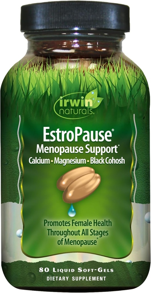 Irwin Naturals EstroPause Menopause Support - 80 жидких софтгелей - способствует женскому здоровью на всех стадиях менопаузы с кальцием, магнием и черным кохошем
