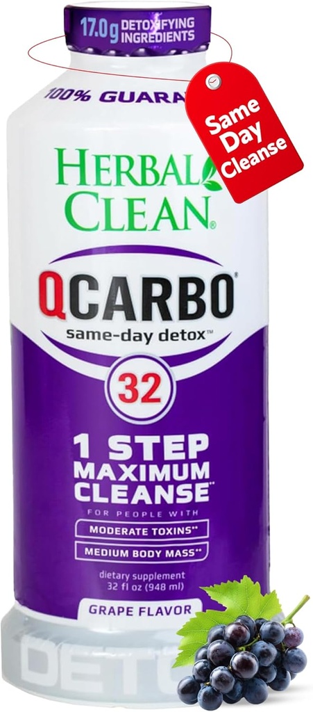Hebal net Qcarbo32 El mateix Dia Detox Neteja una copa (32 fl oz) - Grape Flavor Full Netse * Detox Bebe per al nivell d' alt toxin *, vitamina B2 i Vitamina B12 per a Men & Dones