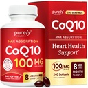 CoQ10 100mg Softgels | Heart Health Support | 8 Month Supply | High Absorption Coenzyme Q10 for Energy Levels & Vitality Support | Co Q 10 Supplement | Non-GMO & Gluten-Free | 240 Co Q10 Softgels