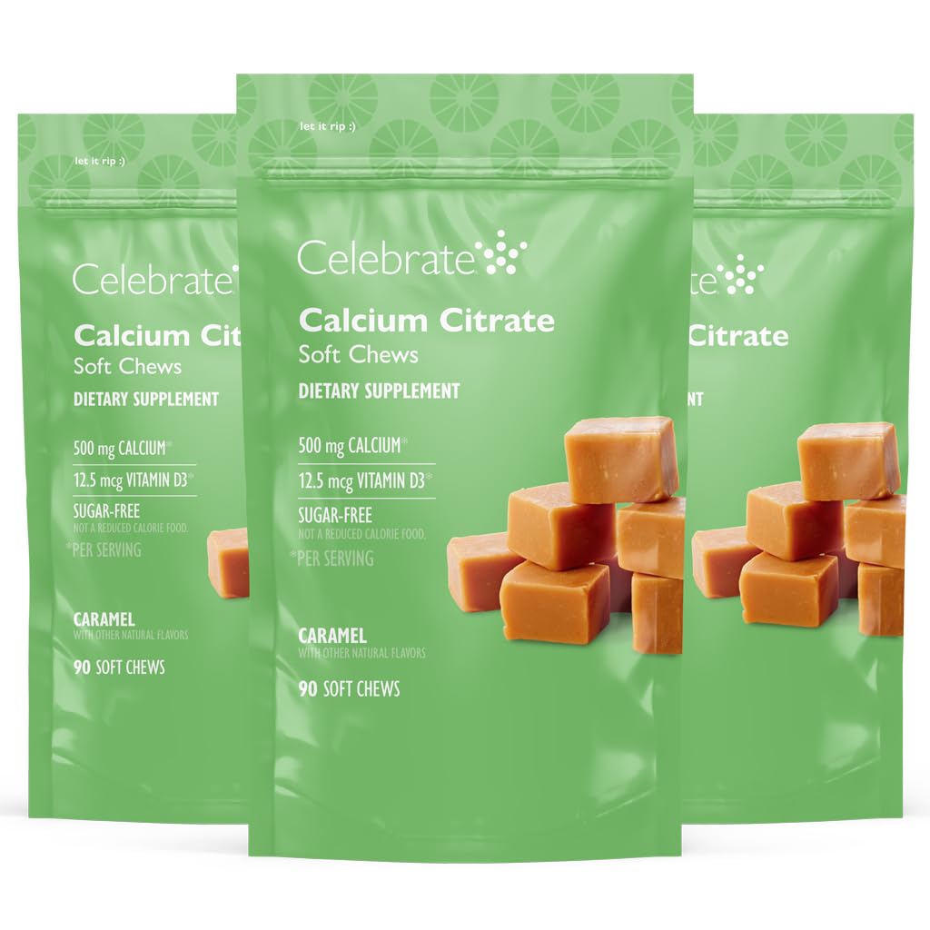 Celebrate Vitamins Bariatric Calcium Chews 500 Mg with Vitamin D3, 9 Months Supply (270 Chews) for Gastric Sleeve & Bypass, Bone Health Support, Sugar & Gluten Free, Caramel