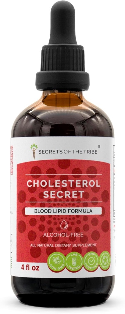 Segreti della Tribù - Segreto di colesterolo, Formula di lipidi nel sangue, Miscela di Integratore di erbe Gocce di Alcol-Free Liquid Extract 4 fl oz