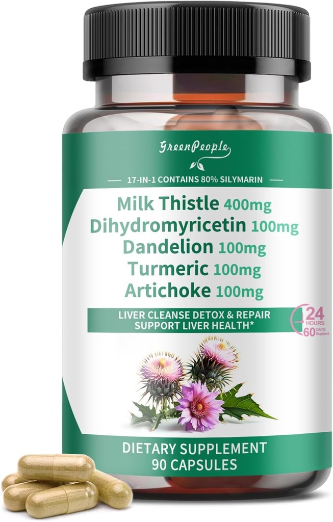 GREENLIONS Cleanse Detox & Opravy jater - Strength Milk Thistle 30X Extract - Standardizovaný a koncentrovaný 80% Silymarin w / Vitamin, 95% kurkuminoidy & 17 + JAKO Zdravotní výživu Revive & Thrive