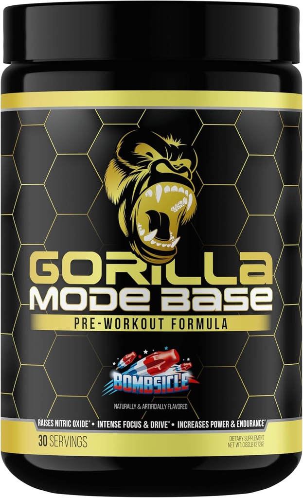 Gorila Mind Base Pre Workout - Zvýšení koncentrace oxidu dusnatého a pohonu Endurance Power - L-Citrulline, L-Tyrosin, Betaine, Alpha-GPC, Caffeine, Huperzin A - 360 Grams (Bombsicle)