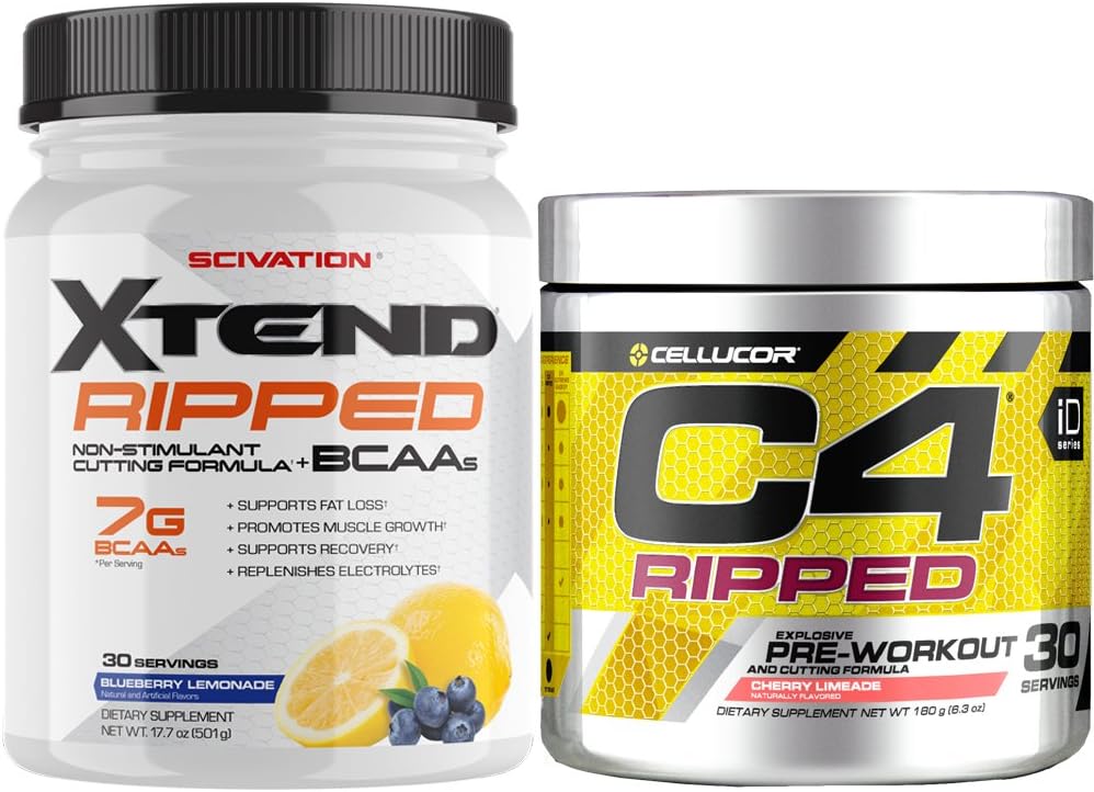 Nhà máy xúc tác C4 Powder + Fat Burner, Cherry Lemonade, 30 dịch vụ + Sciation Xtend BCAA Powder, Blueberry Lemonade, 30 phục vụ