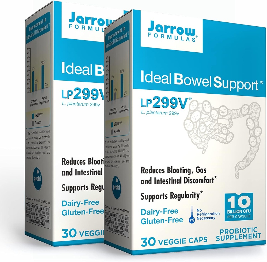 Jarrow Formulas Ideal Bowel Support - 10 Miliar Organisme Per Serving - 30 Vevgie Caps, Kembungkus 2 - Bowel Dukungan - Reduces Bloating?, Gas & Intestinal Discomfort - hingga 60 Total Servings