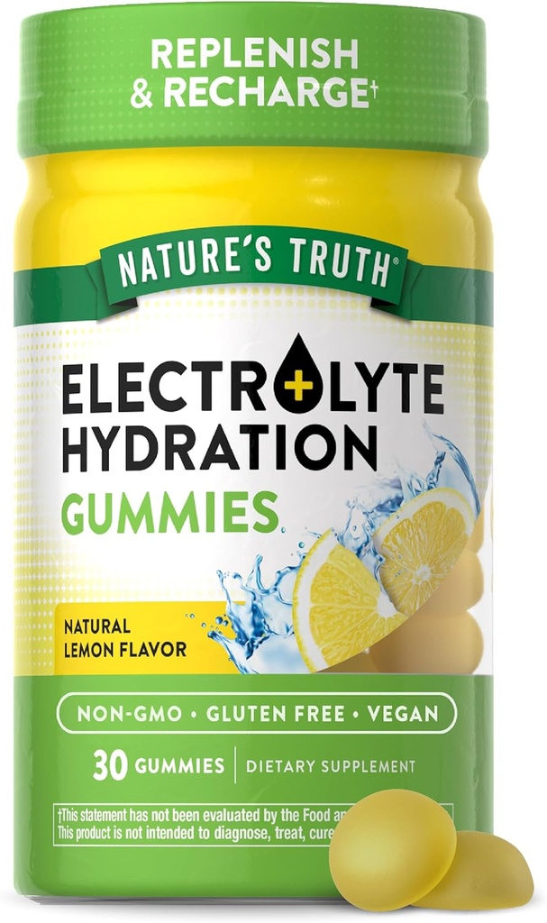 Naturens sannhet Electrolyte Gummies for hydrasjon | 30 greve | Vegansk, ikke-GMO & Glutenfri Supplement | Lemon Flavor