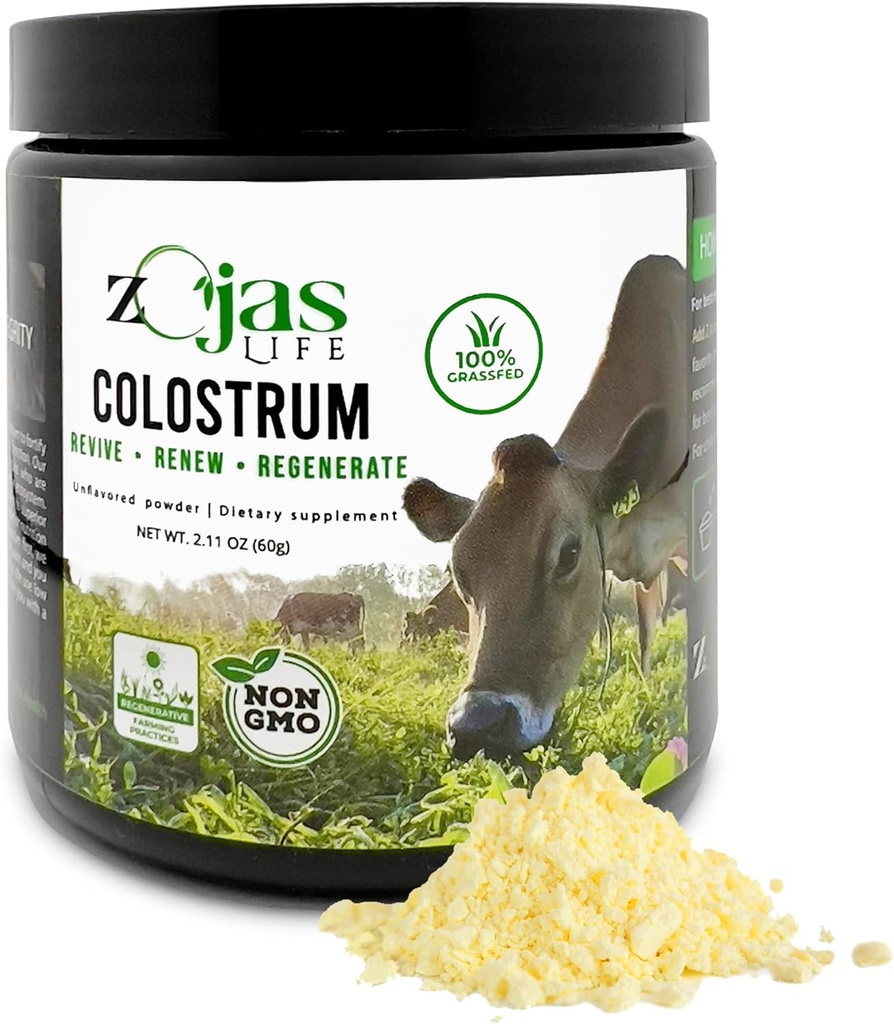 Colostrum suplementari, 100% d' Gras Fedes, de Farms Organesos, Colosrum Powder per Immunity, Gut Salut, Béness - van fer amb pràctiques regeneratius, 30 dies, Inflavored