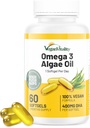 Vegan Vitality Vegan Omega 3 Supplement - 60 Plant baseret Algae Oil Soft Gels essentielle fedtsyrer med Vegan DHA til fælles, hjerte & immunforsvar uden EPA