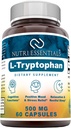 L-Tryptophan Nahrungsergänzung 500 mg 60 Kapseln (Non-GMO) - Natürliche Schlafhilfe Ergänzungen mit 500 mg freier Form L Tryptophan - Zirkulation & Immununterstützung*