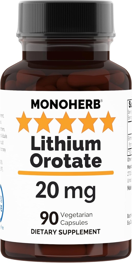 Lithium Orotaat 20 mg Elemental Lithium per capsule - 90 Vegetarian Capsules