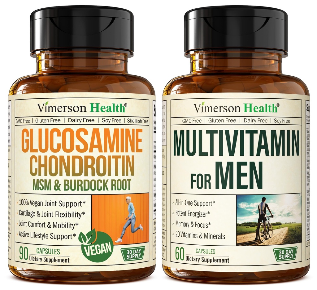 Vegan Glucosamine Chondroitin MSM Joint Support Supplement & Complete Multivitamin for Men