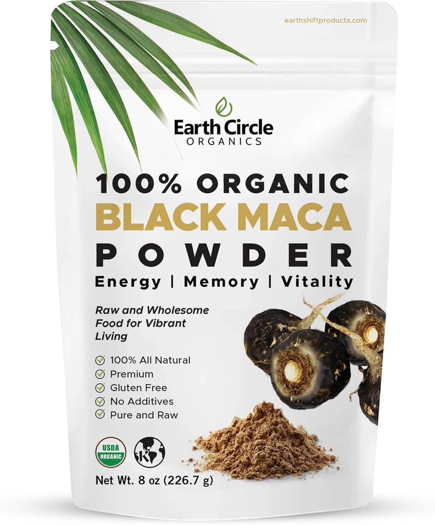 Organic Black Maca Peruvian Kök Pudrası | Kişi üçün Black Maca Root | Natural Supplement | Essential Vitamins, Minerals & Fatty Acids I Artan Enerji / Immune Support (8oz, 1)