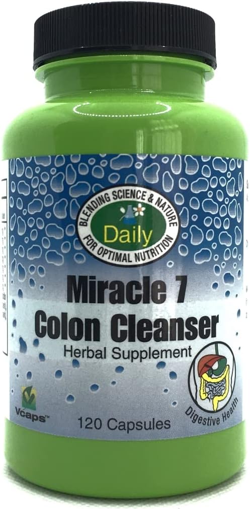 Щоденне виробництво Miracle 7 Colon CleanserTM (Wheat Grass, Acidophilus, Apple Fiber, Gentian, Goldenseal Root, Buckthorn, Rhubarb, Cascara Sagrada, Whole Leaf Aloe Vera & Cinnamon) 120 Капсули