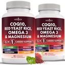 NEW AGE COQ10 200mg Red Yeast Rice 3000mg Omega 3-6-9 3000mg Magnesium Complex 500mg Zinc Vitamin K2 D3 - Vitamins for Women and Men with Vitamin B3, Coenzyme Q10-120 Count