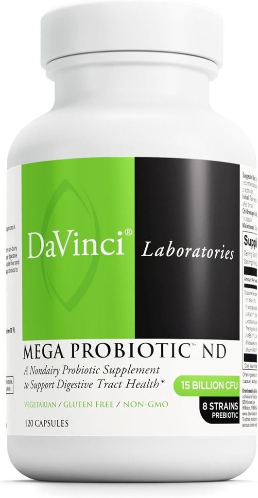 DAVINCI Labs Mega Probiotic ND - Ez-Dairy Probiotic Supplement Supports Gut, Digestive & Brain Health* - Gut Health Support Supplement with Non-Dairy Complex* - 120 Vegetarian Caps