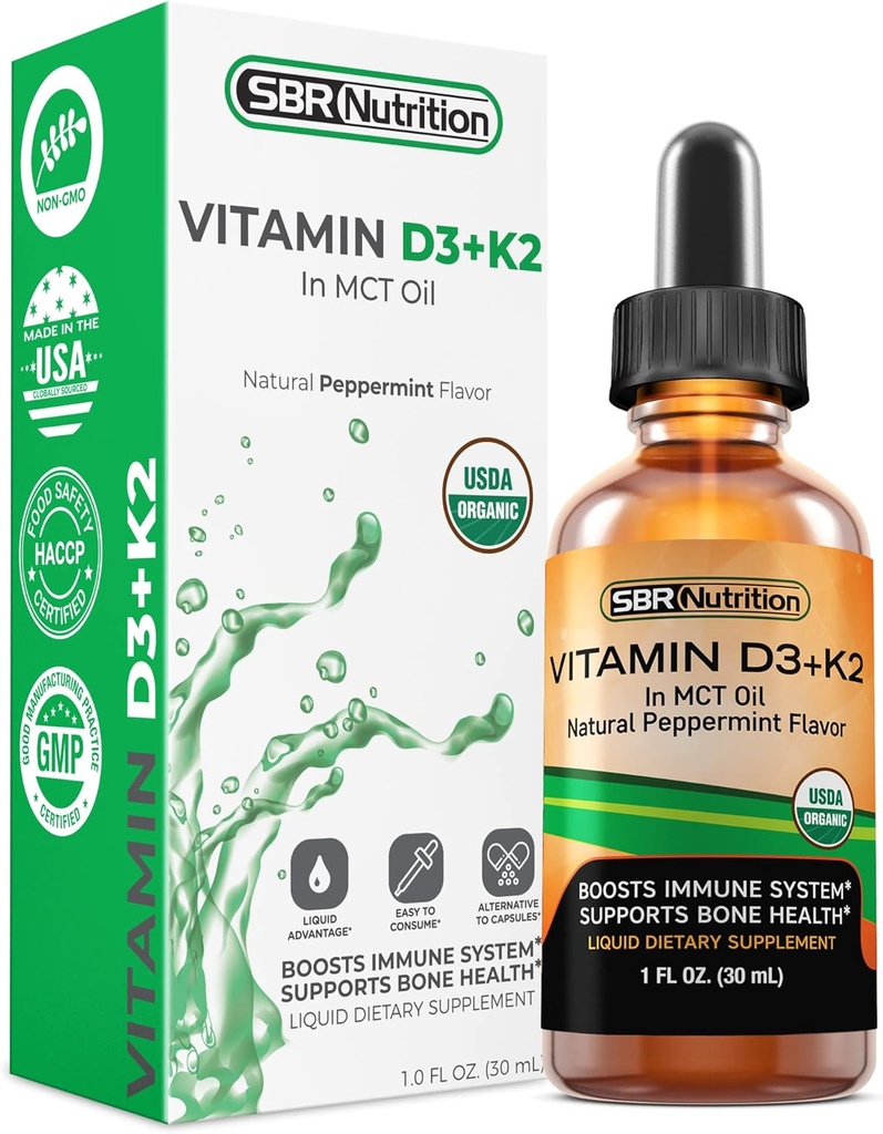 MX Absorption, Vitamin D3 + K2 (MK-7) Liquid drops with MCT Oil, Peppermint Flavor, Helps Support powerful Bones and Healthy Heart