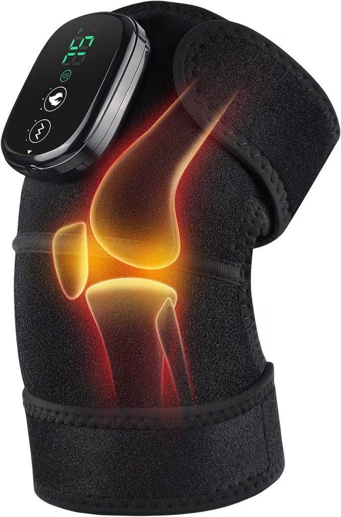 FSA Eligible Knee Massager with Heat and Vibration, Knee Heating Pad for Arthritis with Massage, Heated Knee Brace Wrap Black