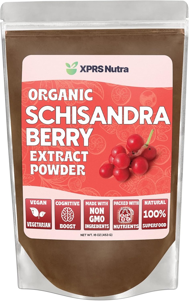 XPRS Nutra Organic Schisandra Berry Powder Extract - Premium USDA Organic Schisandra Powder för kognition och immunitet - Vegan Friendly Berry Superfood (16 oz)