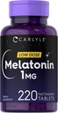Carlyle Melatonin 1 mg utthu 220 palets de taula ràpid KULL down Dose Vegetarian, No-GMO, Free Guten