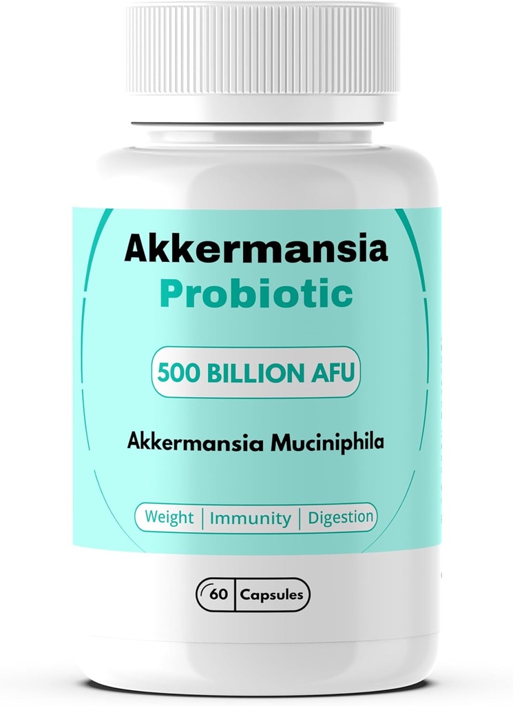 Akkermansia Muciniphilia Probiotic 500 Billion AFU for Gut Health, for Immunity, Green Tea, Chromium, Vitamine D & Vitamin B12, 60 Capsules