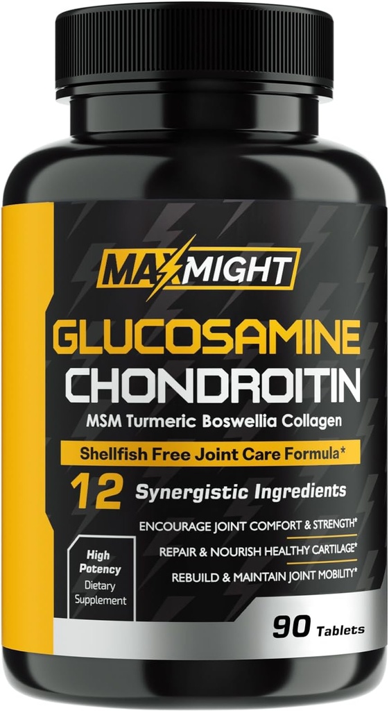 Glucosamine Chondroitin MSM Turmeric, Boswellia, 12-in-1, 합동 안락, 여성을 위한 이동성, 윤활 & 힘 & 고위, 90 탭, 포탄 물고기 없음