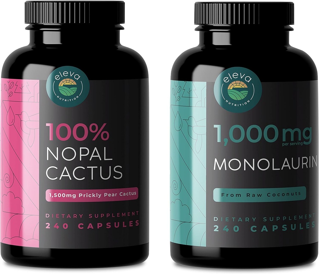 Nopal Cactus & Monolaurin Bundle, 240 capsule fiecare, 1500 Mg de Prickly Pear Cactus, 1000 Mg de Monolaurin