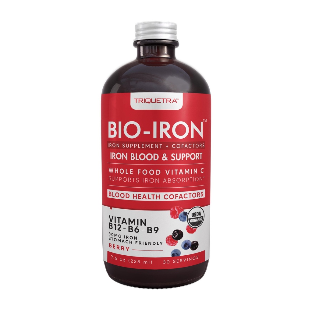 Liquid Iron Supplement | Organic Certified, Berry Flavor - Whole Food Vitamin C Absorption Boost & Blood Building B Vitamins - Methyl B12, L-Methylfolate & B6 - Supports Healthy Iron Levels - 7.6 oz
