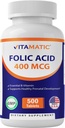 Ácido Fólico Vitamático 400 mcg - 500 Comprimidos Vegetarianos - Vitamina B9
