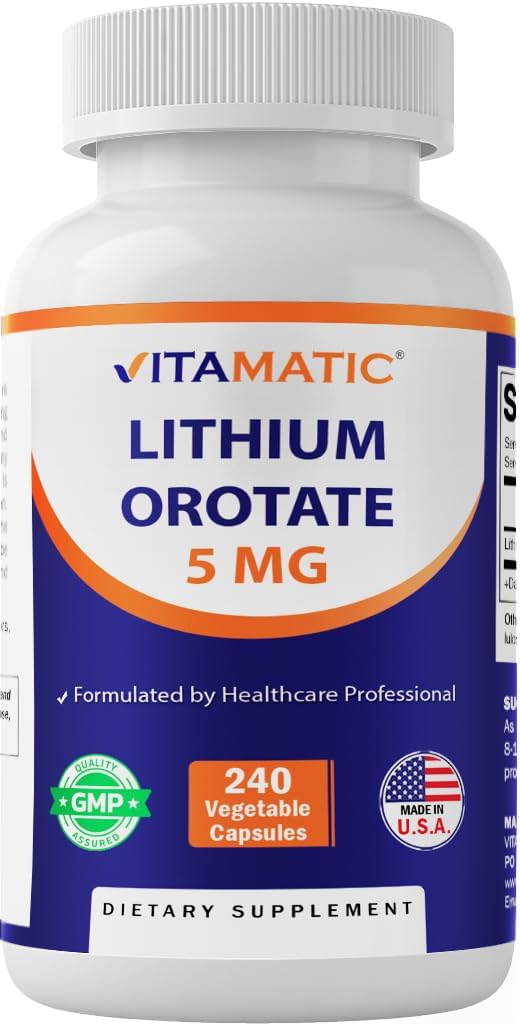 Vitamatic Litiu Orotate 5mg, 240 Veggie Capsule, Non-GMO, Gluten Free.