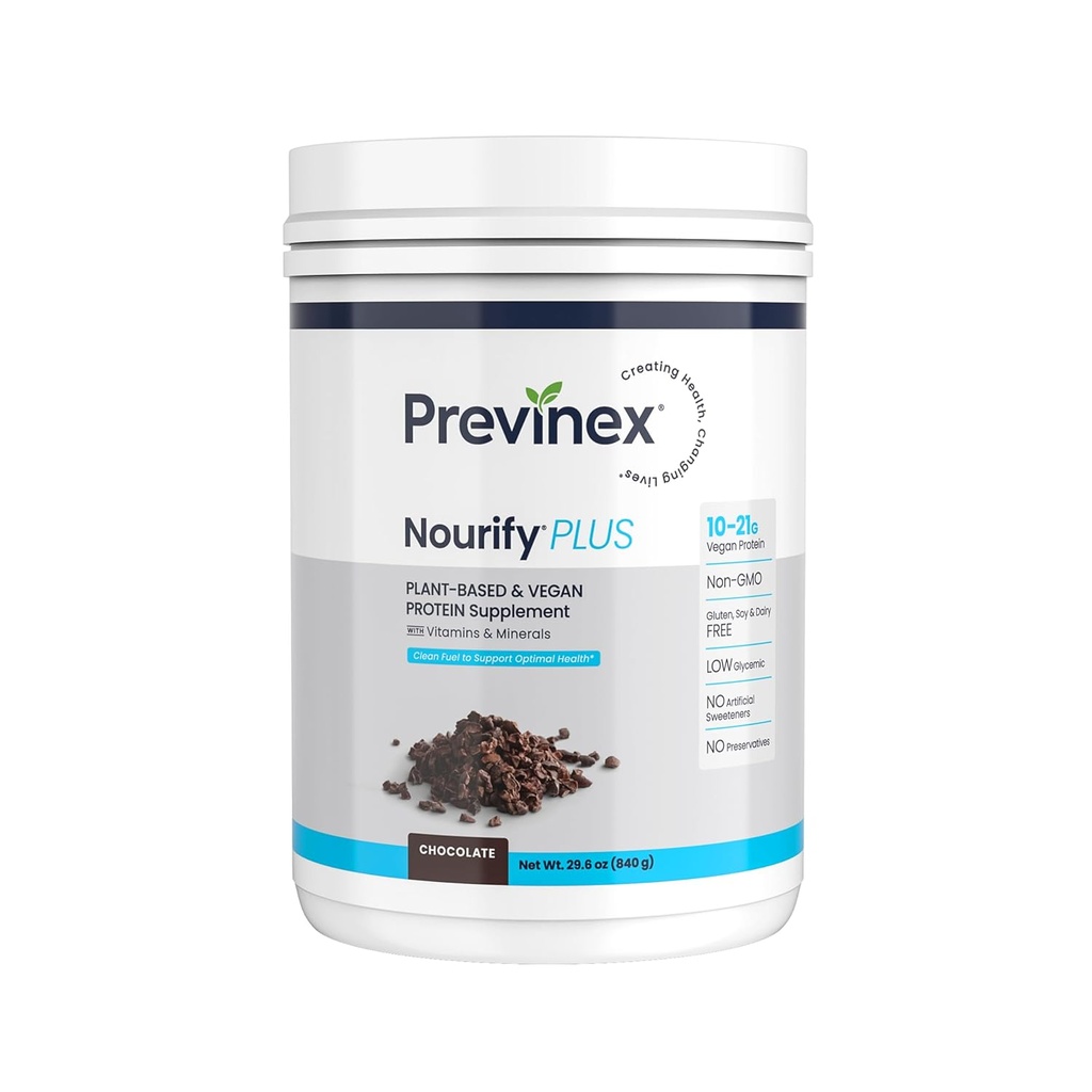 Nourify Plus Plant-Based Protein Shake - 모든 천연 채식 단백질 분말, 높은 단백질 및 낮은 설탕, 글루텐 무료, 콩 무료, 콩 무료, 초콜릿 단백질 분말 (29.3 oz)