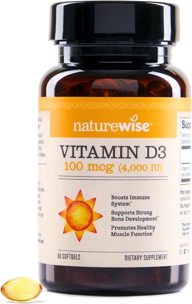 NatureWise Vitamiin D3 4000iu (100 mcg) 90-päevane varustamine immuunsuse toetamiseks, tervisliku lihasfunktsiooni ja luu tervise jaoks - mitte-GMO, gluteenivaba orgaanilises ekstra neitsioliiviõlis, (Mini Softgel), 90 krahv