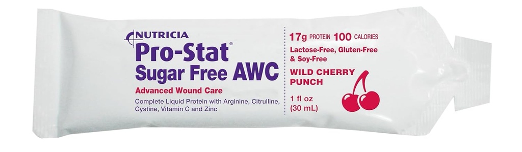Pro-Stat AWC Sugar-Free Protein Packets, Wild Cherry Punch, 1 oz (96 카운트) - 부상 치료, 근육 회복, 락토스 및 글루텐 무료 보충을위한 의료 식품