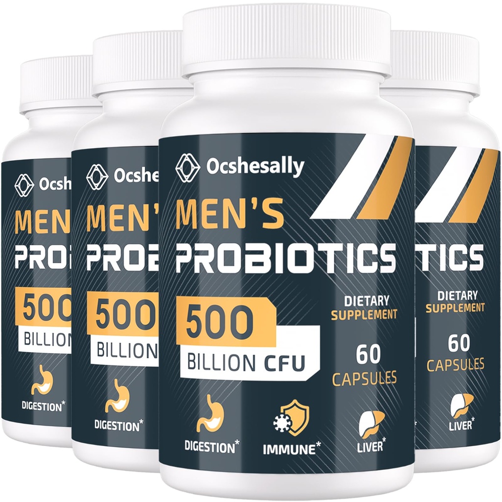 Probiotics for Men, 500 Billion CFUs & 12 Strains Mens probiotic, with Turmeric, Cranberry, Goji - Probiotics for Digestive Health, Gut, Immune & Bloating, Prostate & Urinary Tract Health, 240 Capsule