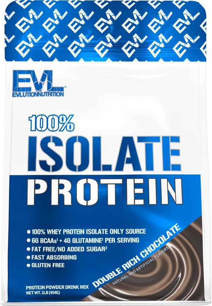 Evlution Nutrition 100% Isolate, Whey Isolate Protein Powder, 25 G of Fast Absorbing Protein, No Sugar Addited, Low- Carb, Gluten- Free (Dupla gazdag csokoládé, 1 LB)