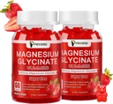 Magnesium Glucinat Gummies 600mg, Sukkerfri Magnesium Gummies for voksne, Jordbær Magnesium Supplement for Stress & Muskel Relief & Nerve Helse, Ikke-GMO, Glutenfri, Vegan, 120 greve