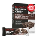 MUSASHI Protein Crisp Bar, 20g beljakovine, 4g skupni sladkorji, čokolada Brownie, post vadba in prigrizek na Go, 12 Pack of 2.1oz (60g) Bari