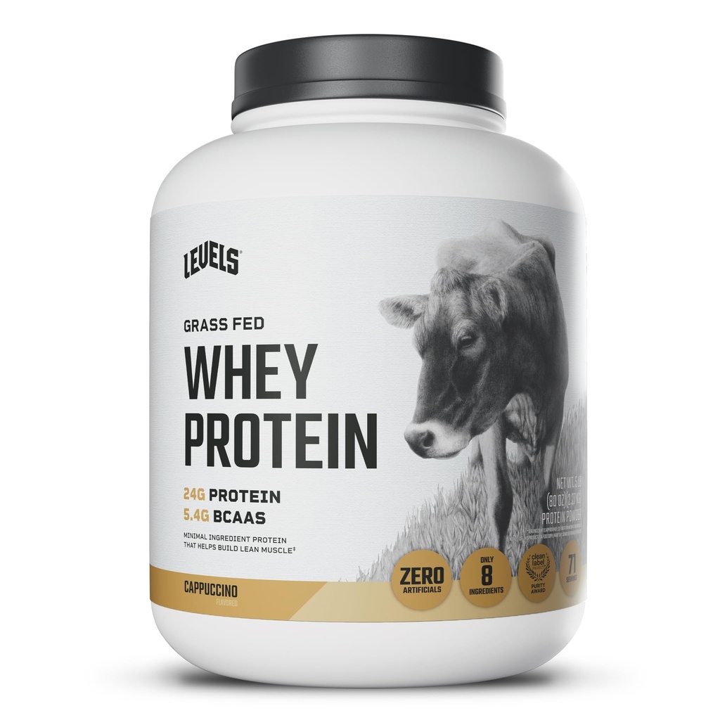 Levels Grass Fed Whey Protein Powder, No Artificials, 24G of Protein, Cappuccino, 5LB