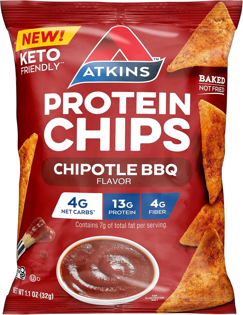 Atkins Chipotle BBQ fehérje chipek, 4g Net szénhidrát, 13g fehérje, glutén mentes, alacsony glikémiás, Keto Friendly, 12 gróf