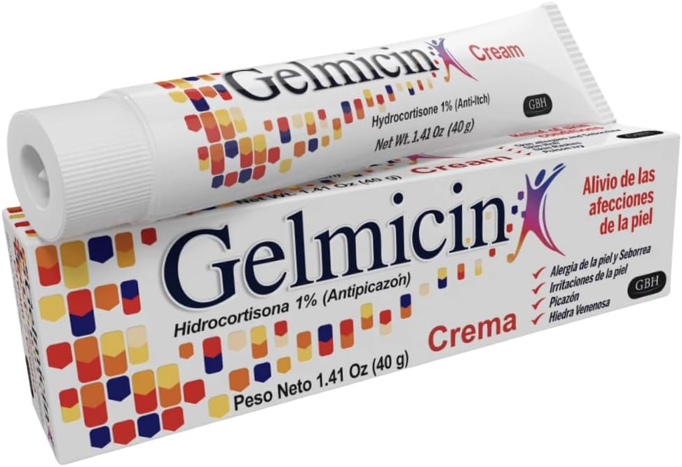 Gelmicin Hydrocortisone 1% - Anti-Itch 크림, 피부 돌진, 피부 알레르기, Eczema, Psoriasis - 1.41 oz 크기 (1)