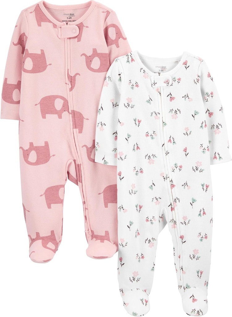 Jednoduché radosti Carterova Baby Girls '2-Way Zip Thermal Footed Sleep and Play, Pack of 2