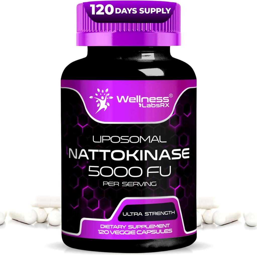 Nattokinase Supplement Capsules 5000 FU, Третя частина Tested Nattokinase – Enzymes з японської Natto – Щоденне Wellness Support – 120 Count (Pack of 1)