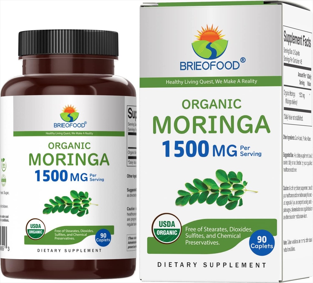 Brieofood Organic Moringa 1500mg, 45 Servering, Vegetarisk, Gluten Free, 90 Vegetariske tabletter