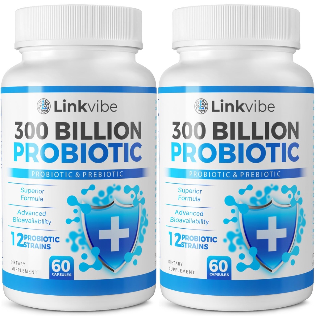 Probiotic 300 Billion CFU - 12 Strains with Organic Prebiotics for Digestive & Gut, Immune, Bloating Health - Probiotics for Women and Men - Daily Dairy Free, Shelf Stable - 120 Counts