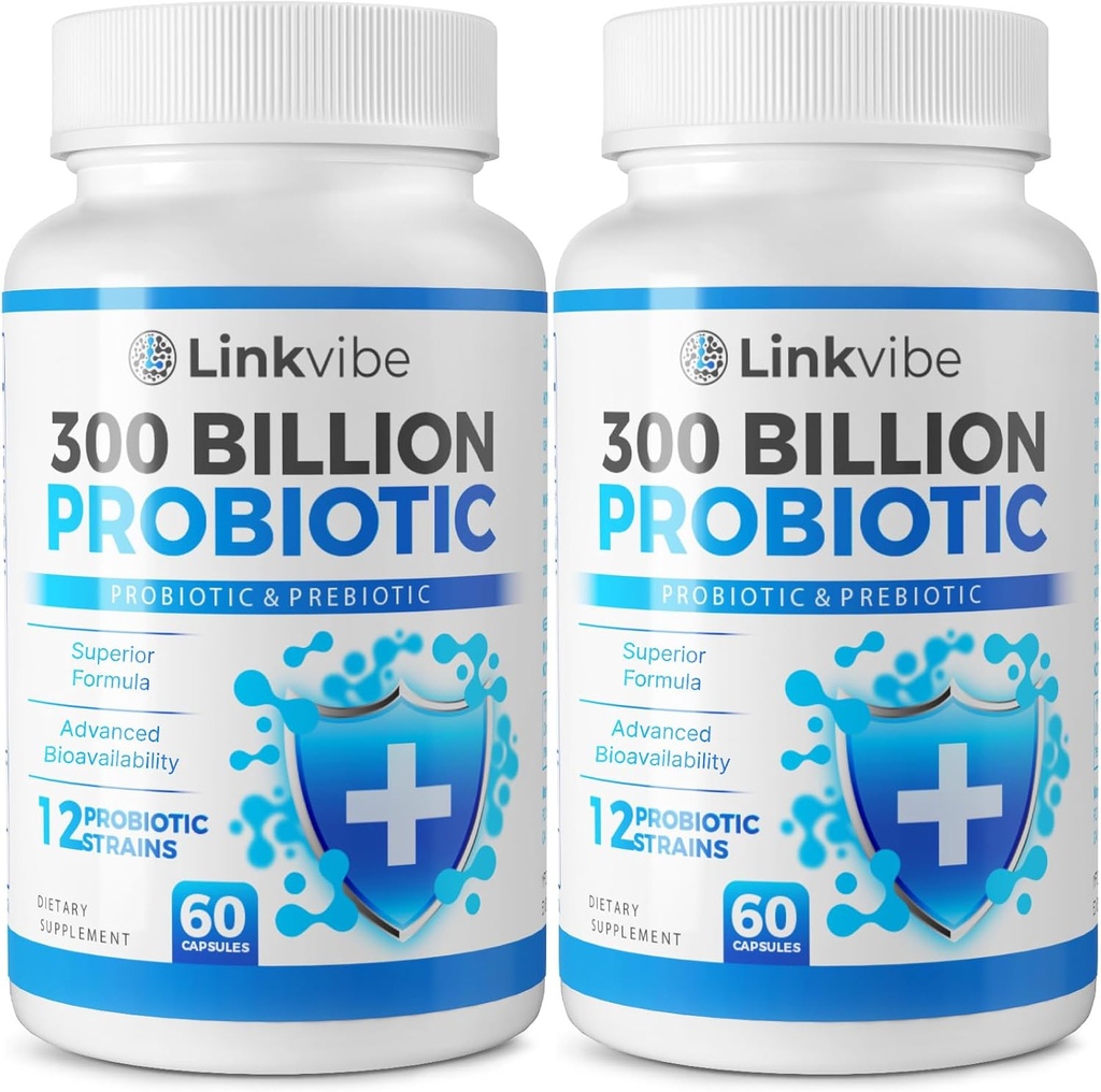 Probiotic 300 Billion CFU - 12 Strains with Organic Prebiotics for Digestive &quot; Gut, Immune, Bloating Health - Probiotics for Women and Men - Daily Dairy Free, Shelf Stable - 120 counts