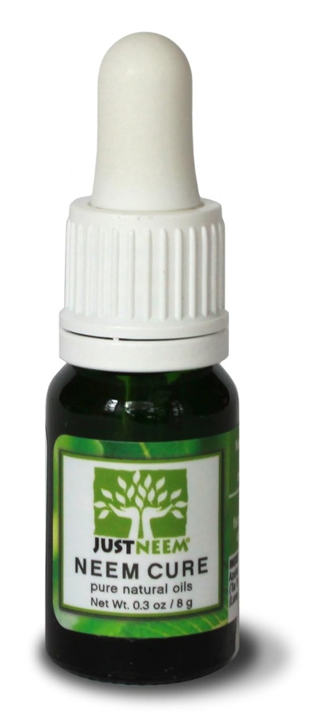 Just Neem Cure Oil - Natural - Best on Acne, Psoriasis, Eczema, Rosacea, Cold Sores, Toe Nails, Bug and Spider Bites and Other Skin Irritations. Dengan Dropper Cap Applicator.