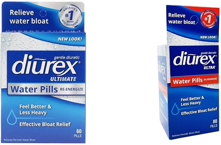 Diurex Ultimate 60 Count & Ultra 80 Count Water Pills Bundle - Maksimalus stiprumas Diuretic Prompt Bloat Relief