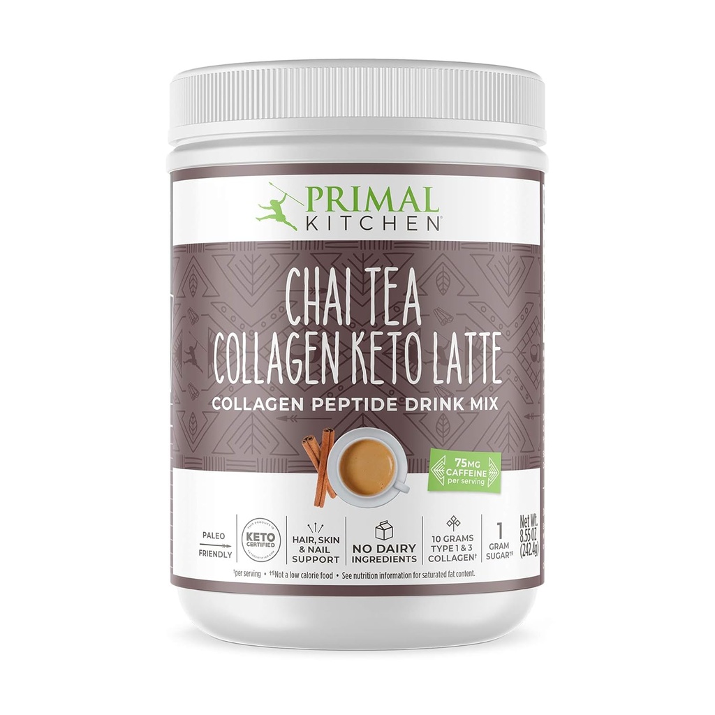 Primal Kitchen Chai Tējas kolagēns Keto Latte pulveris, kolagēna peptīda dzēriens Mix, 8.55 Ounces