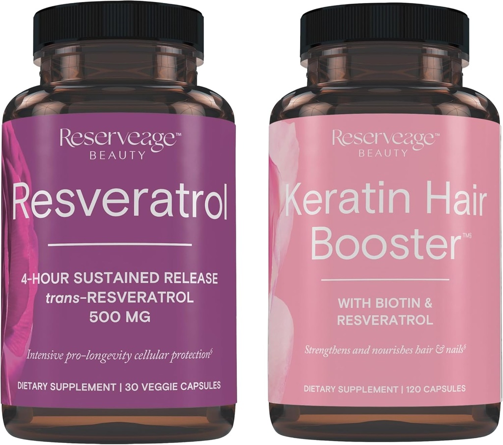 2561. ความงามด้านการอนุรักษ์, Reseveratrol 500 mg, Antooxidant supplement for heart and Cellular Health 30 Caps & Kerartian Booster with Biotitin & Revartrol, my and folish sports caps 120.