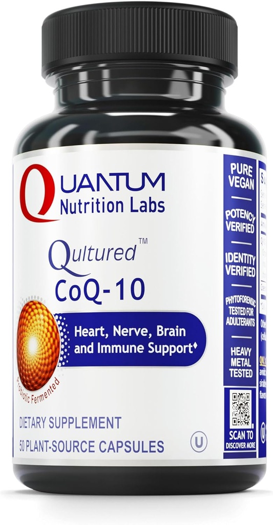 Quantum Nutrition Labs CoQ-10 Qultured - Coenzyme Q10, Co Q 10 Supplemento, 100 mg capsule per la salute del cuore, Nerve, e supporto immunitario, Ubiquinol Co Enzyme Q-10 con alghe rosse - 60 capsule vegetariane